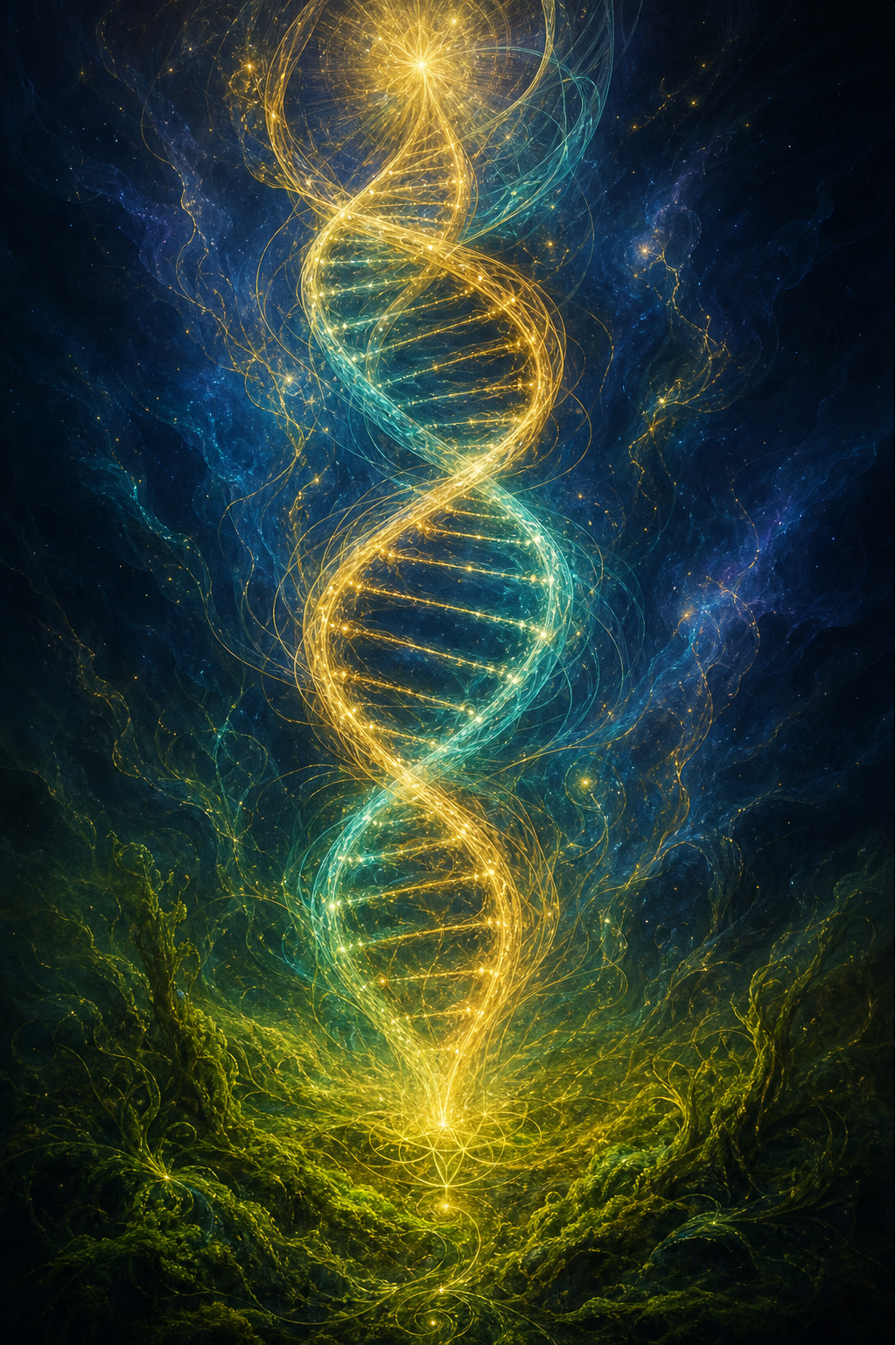 Luminous DNA light codes rising from earth into the cosmos